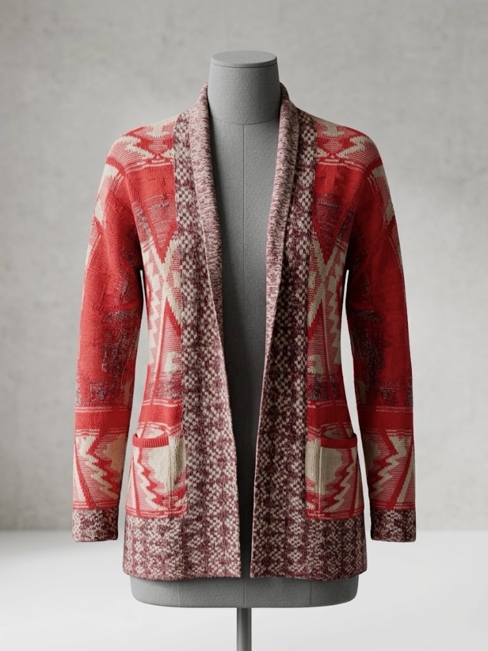 Lucky Brand Southwestern Aztec Knit Open Front Cardigan Sweater M
